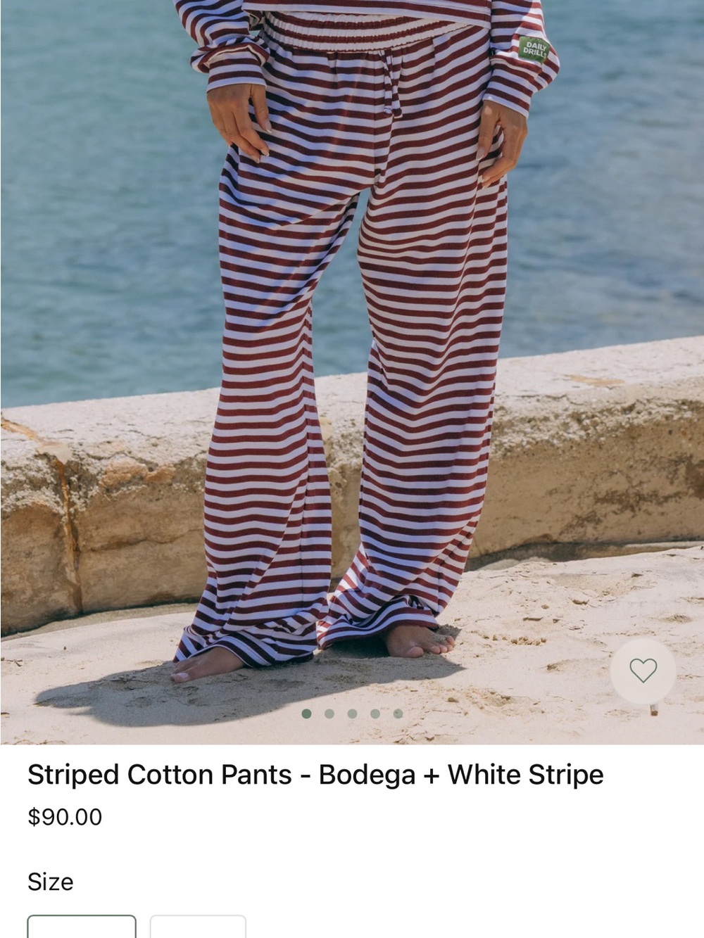 NWT DAILY DRILLS Striped Cotton Pants in Bodega & White